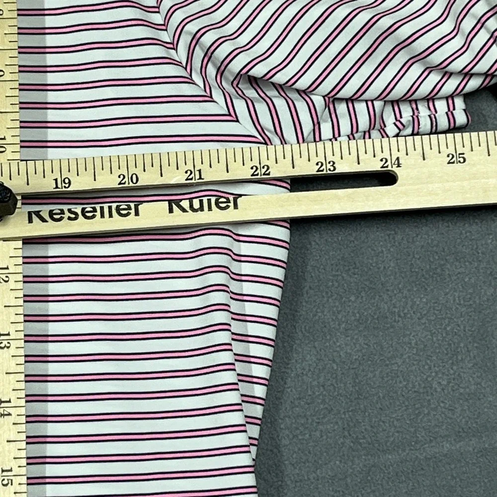 RLX Ralph Lauren Polo Shirt Mens L Pink White Striped Golf‎ Performance Stretch